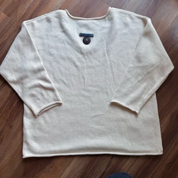 Shannon Passero Cotton White Pullover Knit Sweater Denim Pocket Minimalist - Picture 3 of 8